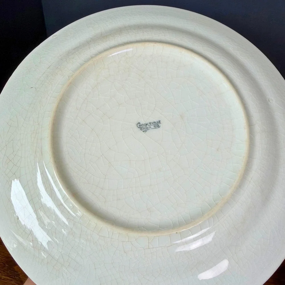Vintage Crooksville China Co‎ Floral Dinner Plate Pink Rose Farmhouse Cream 10in